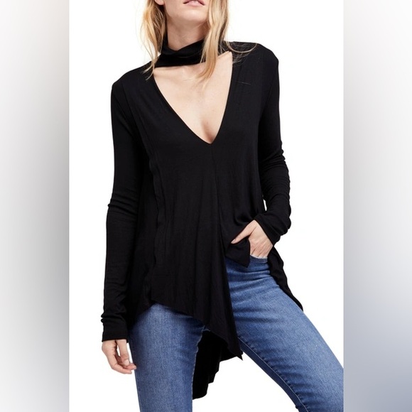 Free People Uptown Turtleneck Chocker V-Neck Tunic Top - Picture 4 of 8